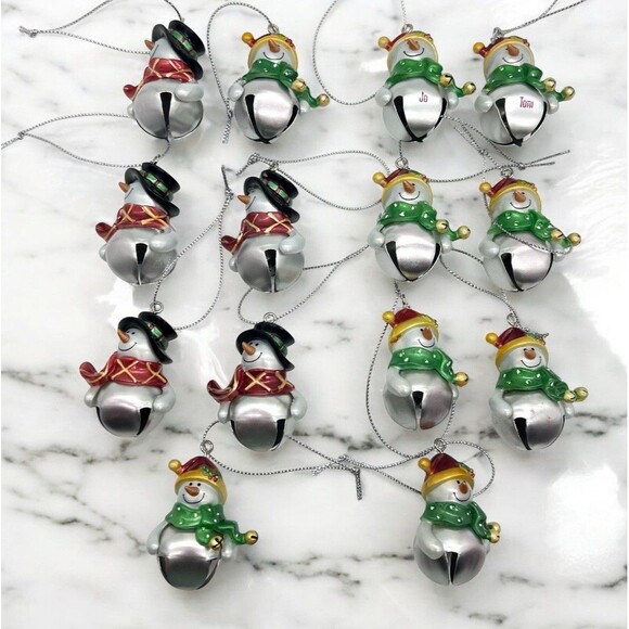 Ganz Jingle Bells Mini Snowman Ornament Lot of 14 Christmas Decor Blank Jo Toni - Picture 1 of 9